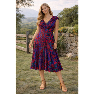 Women's Lauren Ralph Lauren Paisley Midi Dress Size 8 Red Purple